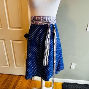 Darn Good Yarn Reversible Blue Polka Dot Sari Skirt with Purple Accents 4-12